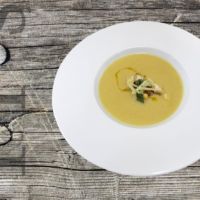 Trogir Cauliflower soup with Chives, sheep’s Cheese and Panceta